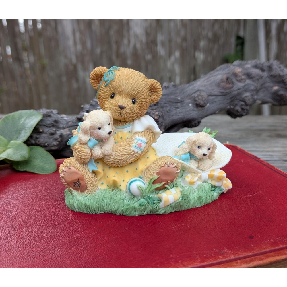 Vintage "Cherished Teddies" Teddy Bear With Puppies Collectable Figurine